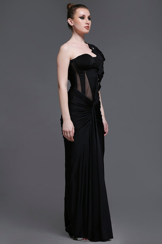 Noir Georgia Set of Corset + Skirt + Cutwork Drape