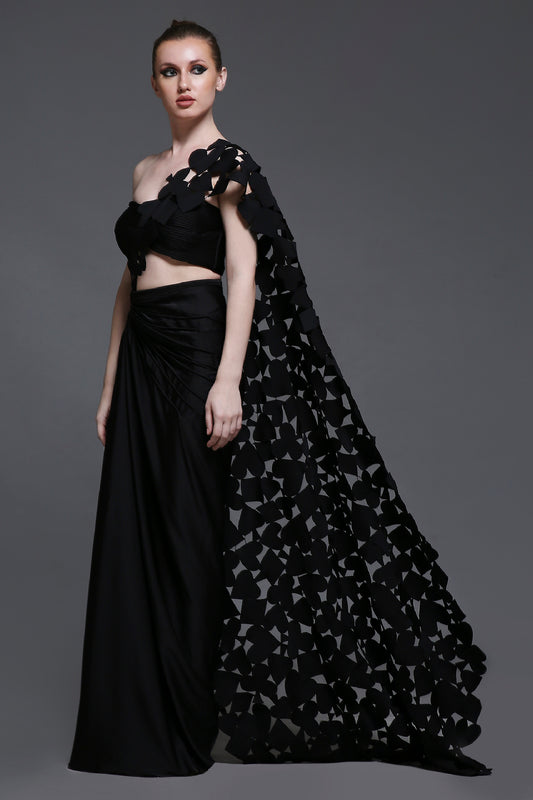 Noir Emily Set of Roped Bustier + Skirt + Cutwork Drape