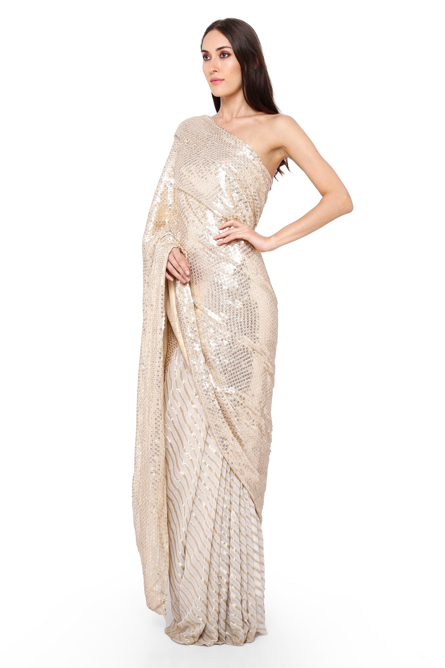 Sequinned drape saree