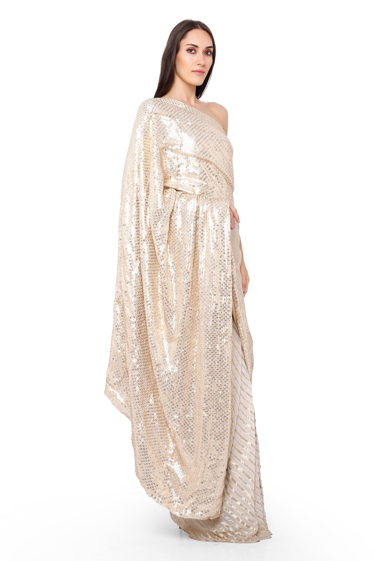 Sequinned drape saree