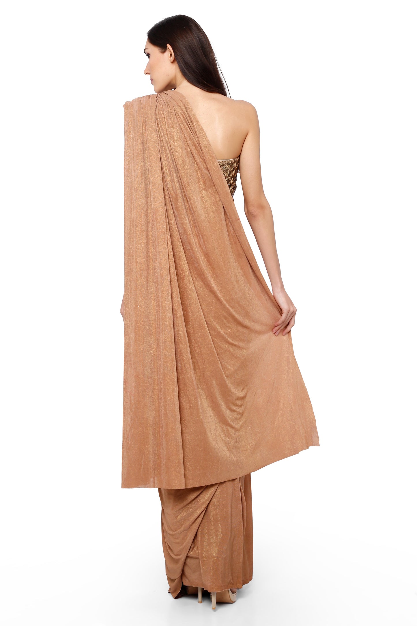 Metallic gold drape saree